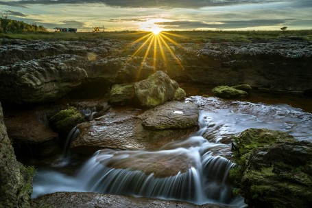 A water stream during sunset